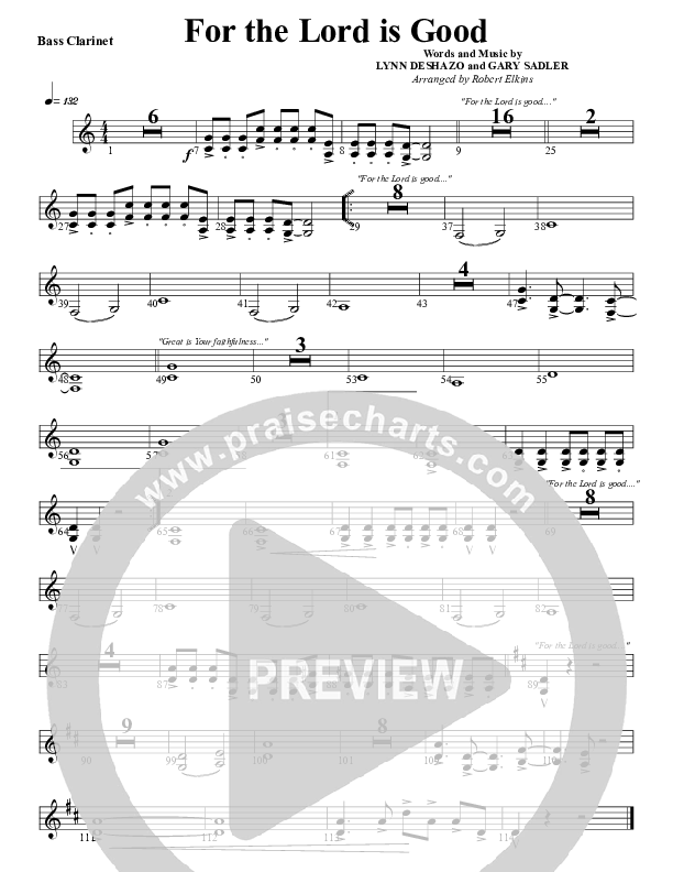 For The Lord Is Good Bass Clarinet (G3 Worship)