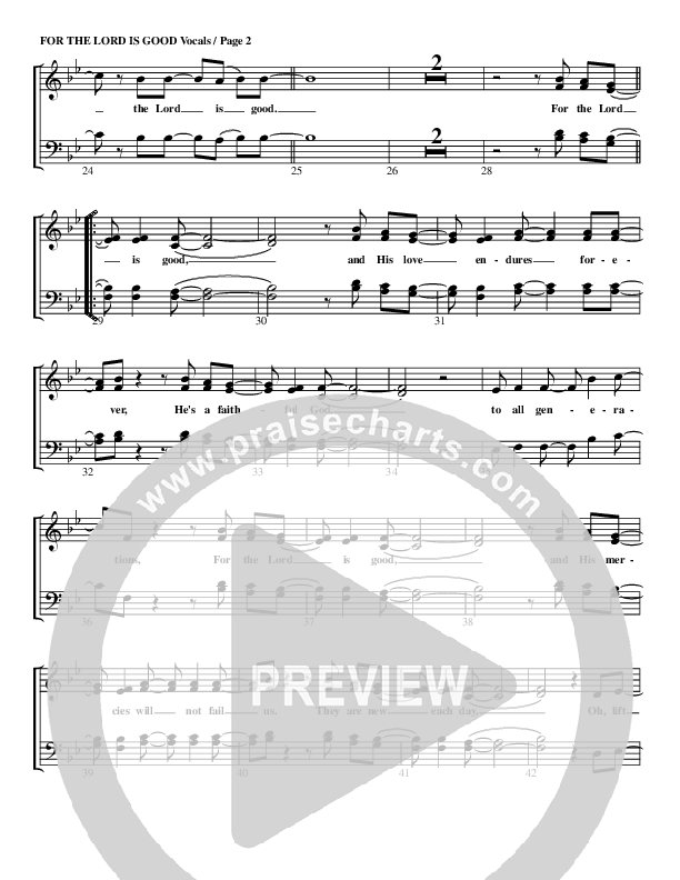 For The Lord Is Good Choir Sheet (G3 Worship)