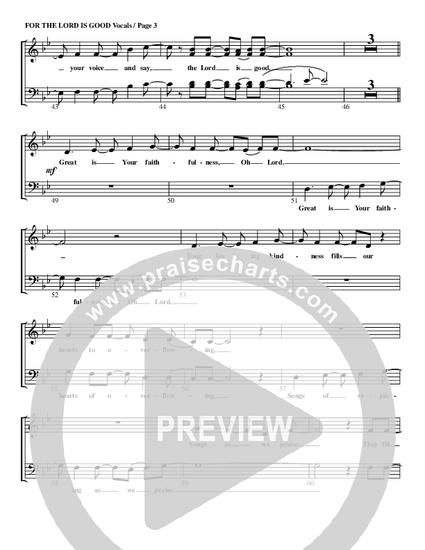 For The Lord Is Good Choir Sheet (G3 Worship)