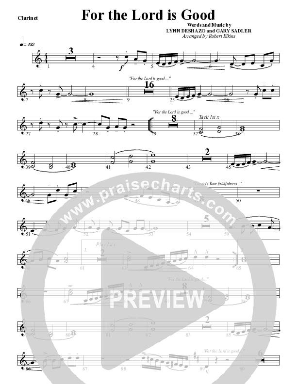For The Lord Is Good Clarinet (G3 Worship)