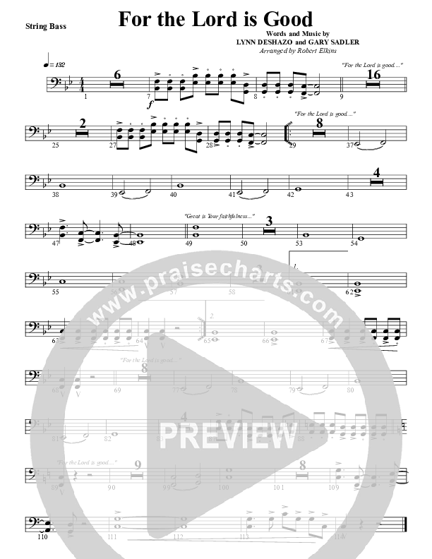For The Lord Is Good Double Bass (G3 Worship)