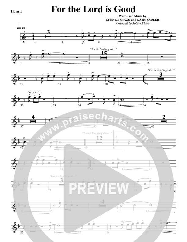 For The Lord Is Good French Horn 1 (G3 Worship)