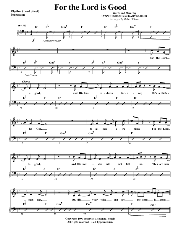 For The Lord Is Good Lead Sheet (G3 Worship)