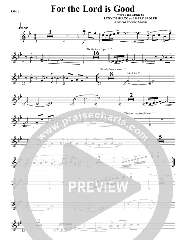 For The Lord Is Good Oboe (G3 Worship)