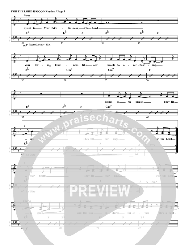 For The Lord Is Good Rhythm Chart (G3 Worship)