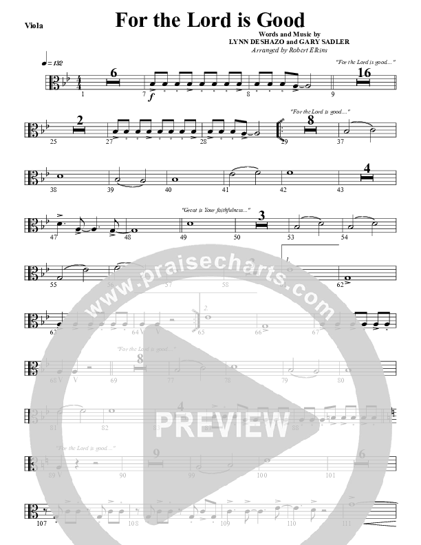 For The Lord Is Good Viola (G3 Worship)