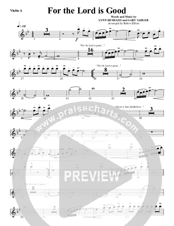 For The Lord Is Good Violin 1 (G3 Worship)