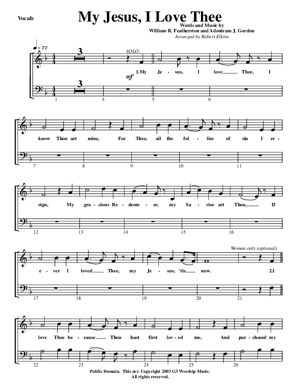 My Jesus I Love Thee Choir Sheet (G3 Worship)