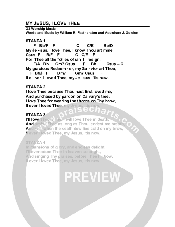 My Jesus I Love Thee Chord Chart (G3 Worship)