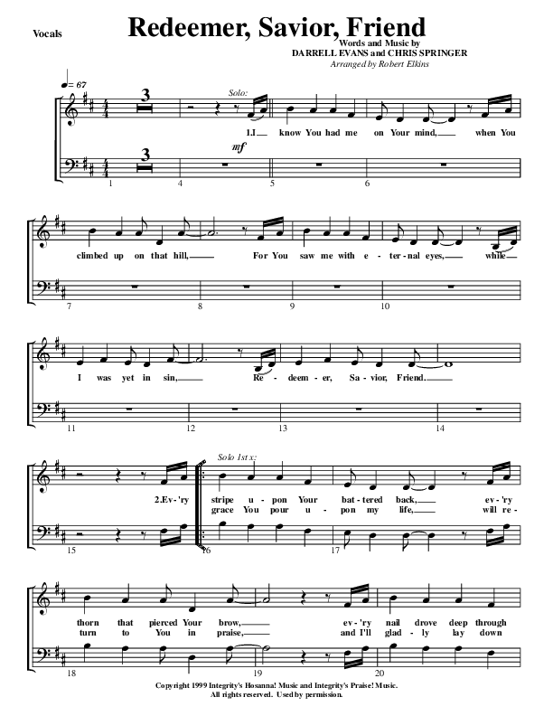Redeemer Savior Friend Choir Sheet (G3 Worship)