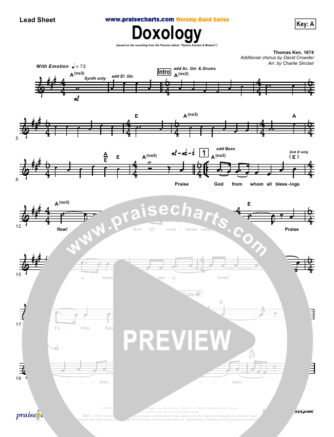 Doxology Sheet Music (David Crowder / Passion) - PraiseCharts