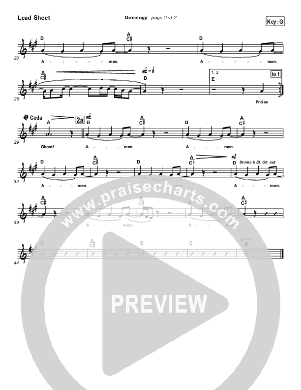 Doxology Lead Sheet (David Crowder / Passion)