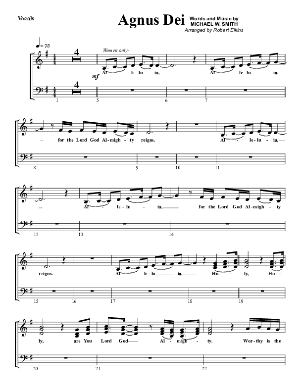 Agnus Dei Choir Sheet (G3 Worship)