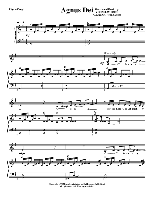 Agnus Dei Piano/Vocal (G3 Worship)