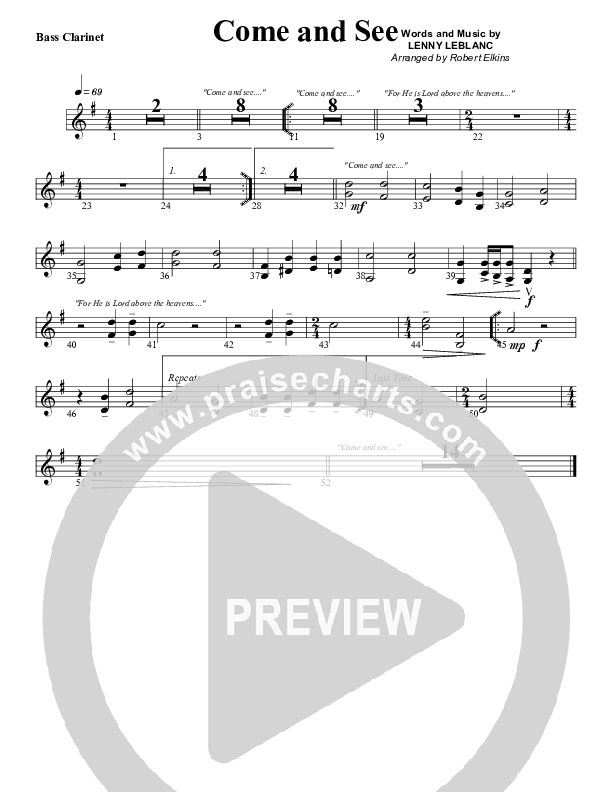 Come And See Bass Clarinet (G3 Worship)