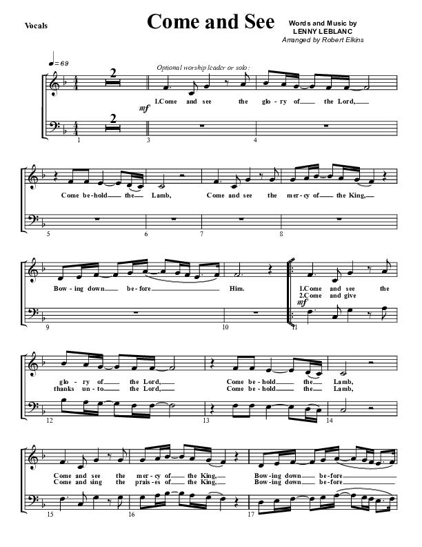 Come And See Choir Sheet (G3 Worship)