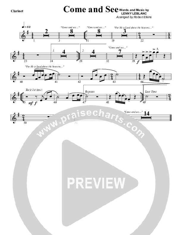 Come And See Clarinet (G3 Worship)