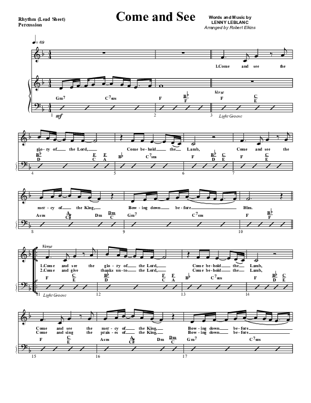 Come And See Rhythm Chart (G3 Worship)