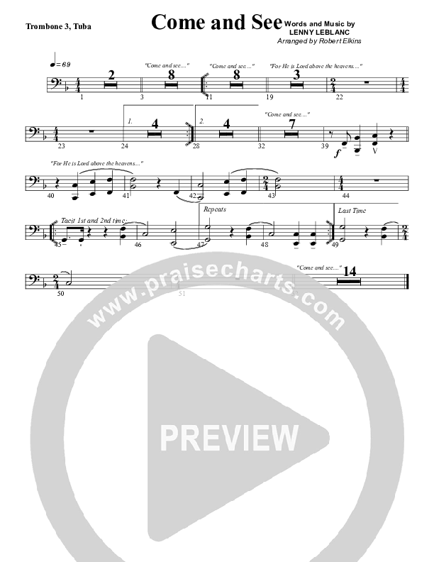 Come And See Trombone 3/Tuba (G3 Worship)