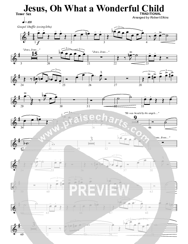 Jesus Oh What A Wonderful Child Tenor Sax 2 (G3 Worship)