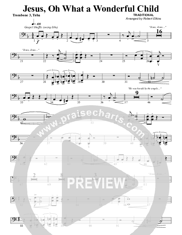 Jesus Oh What A Wonderful Child Trombone 3 (G3 Worship)