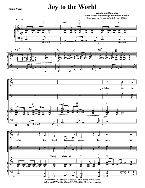 Joy To The World Piano/Vocal (G3 Worship)