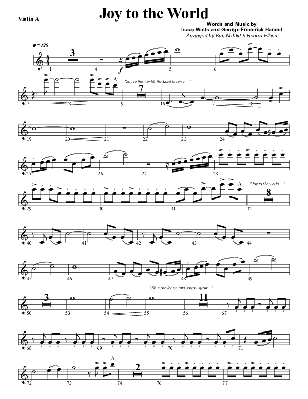 Joy To The World Violin 1 (G3 Worship)