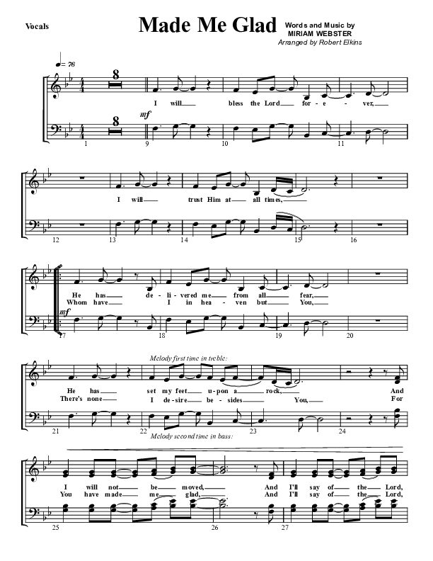 Made Me Glad Choir Sheet (G3 Worship)
