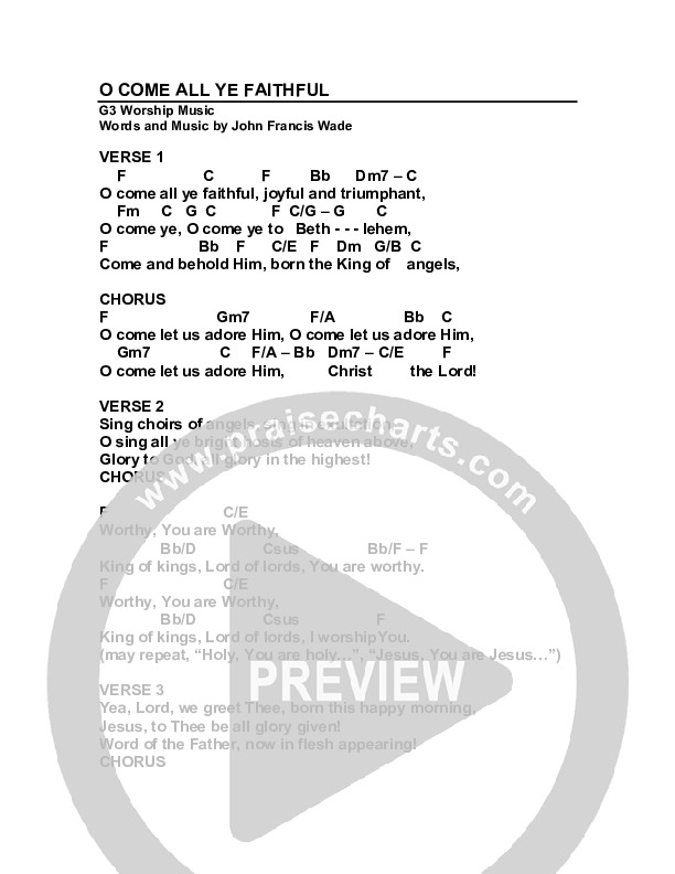 O Come All Ye Faithful Chord Chart (G3 Worship)