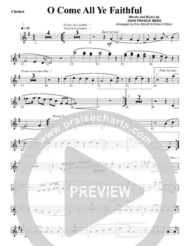 O Come All Ye Faithful Clarinet (G3 Worship)