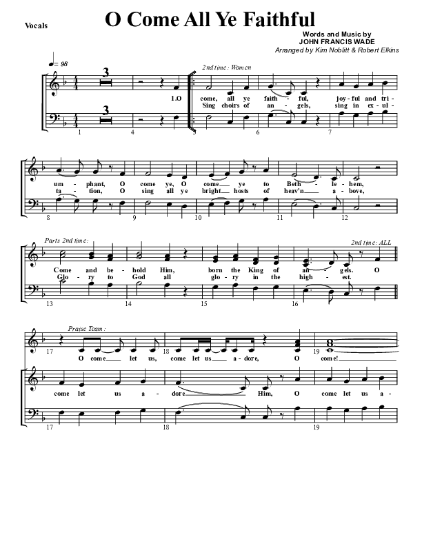 O Come All Ye Faithful Lead Sheet (G3 Worship)