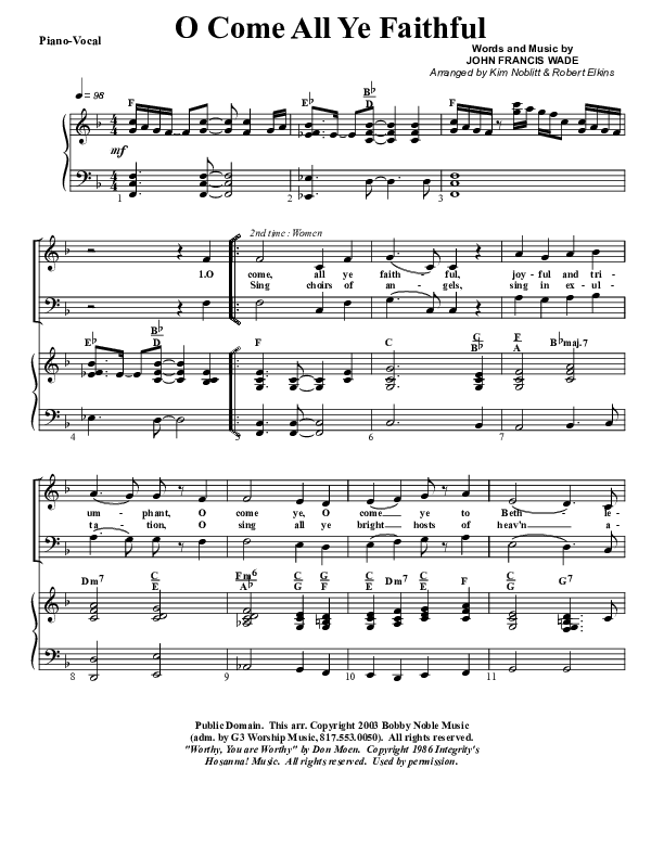 O Come All Ye Faithful Piano/Vocal & Lead (G3 Worship)