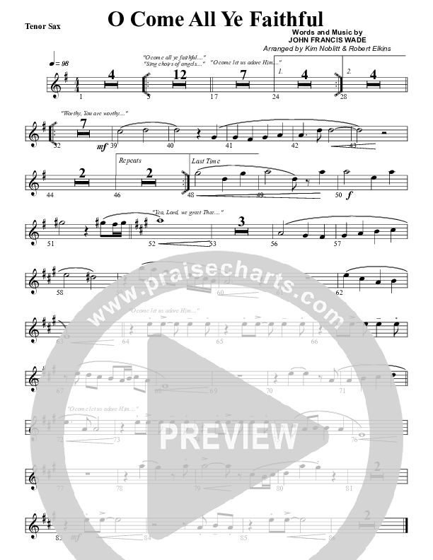 O Come All Ye Faithful Tenor Sax 2 (G3 Worship)