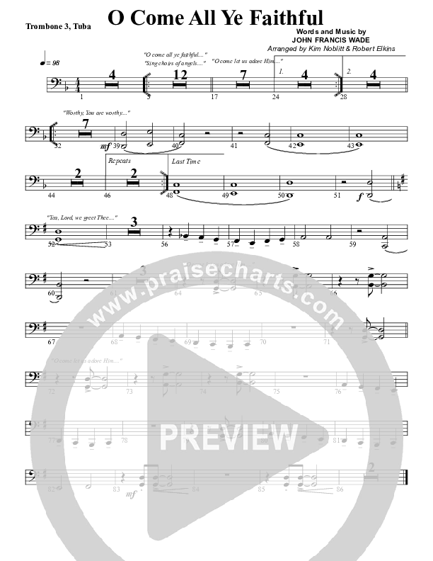 O Come All Ye Faithful Trombone 3/Tuba (G3 Worship)