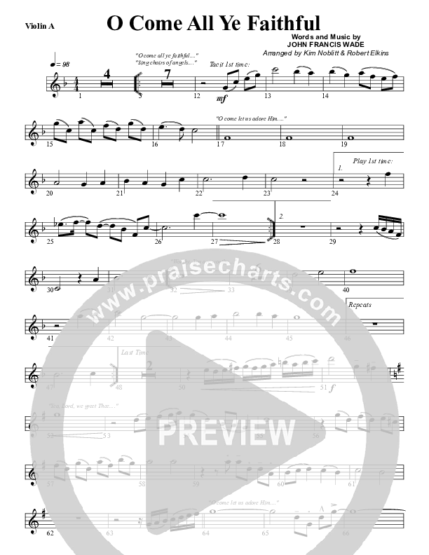 O Come All Ye Faithful Violin 1 (G3 Worship)