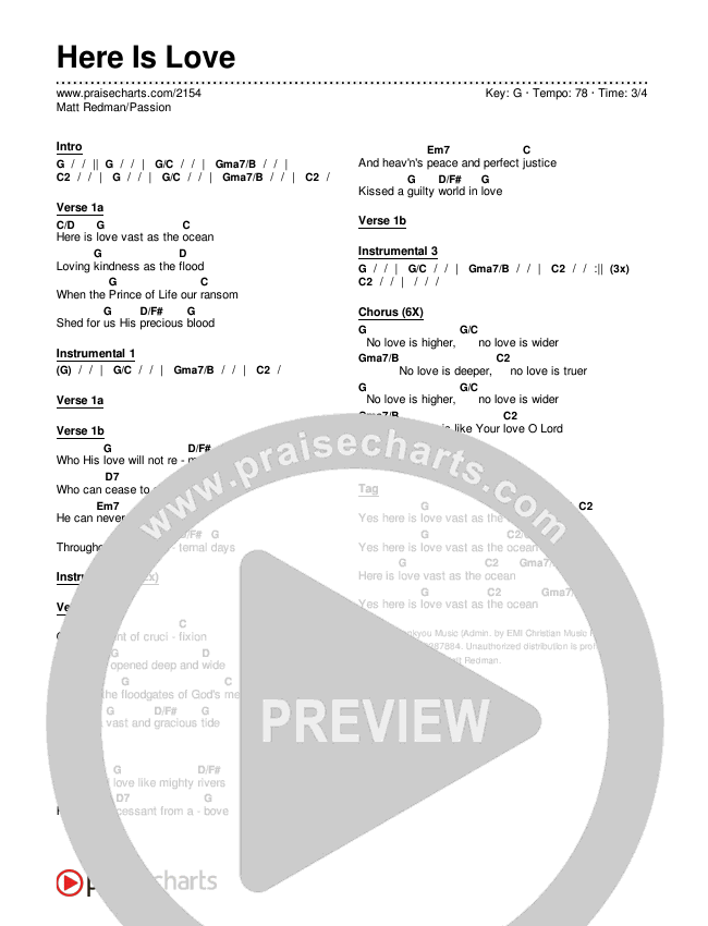 Here Is Love Chords & Lyrics (Matt Redman / Passion)