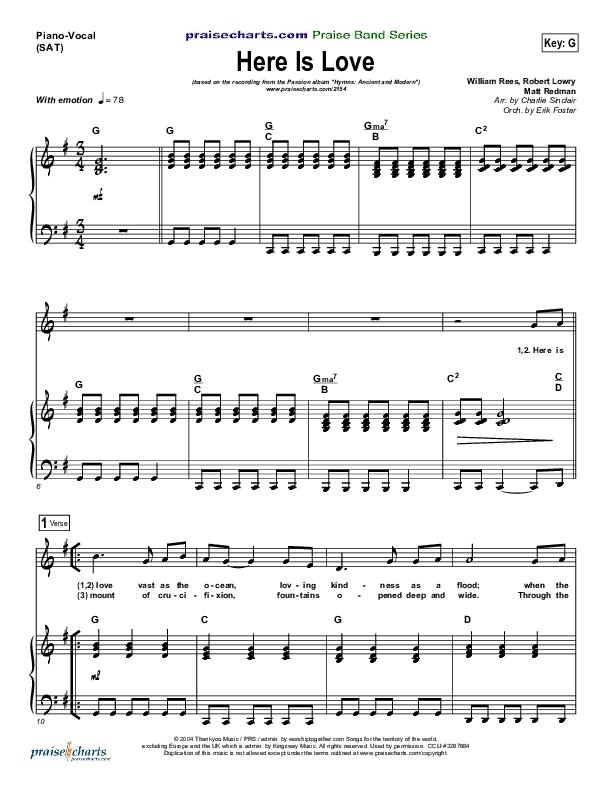 Here Is Love Piano/Vocal (SAT) (Matt Redman / Passion)