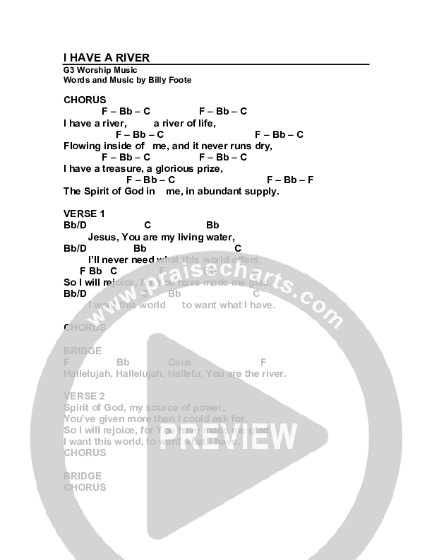 I Have A River Chord Chart (G3 Worship)