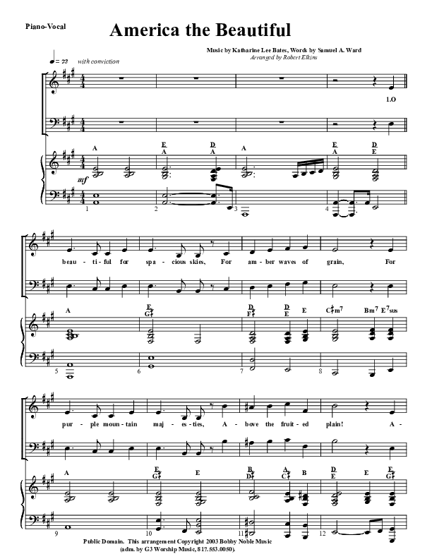 America The Beautiful Piano/Vocal (G3 Worship)