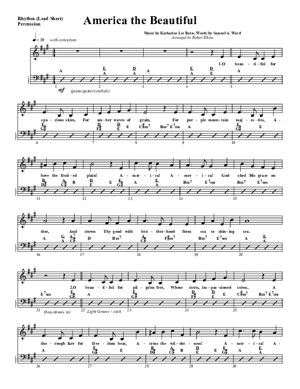 America The Beautiful Rhythm Chart (G3 Worship)