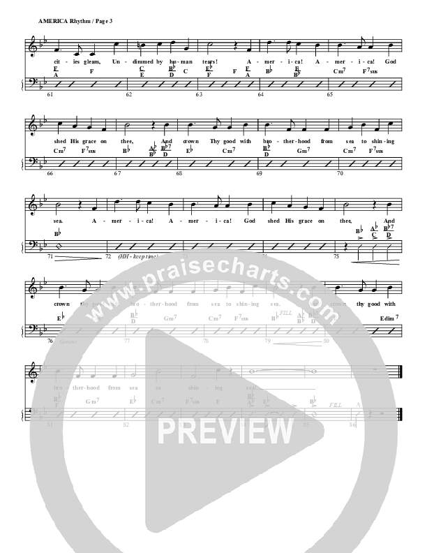 America The Beautiful Rhythm Chart (G3 Worship)