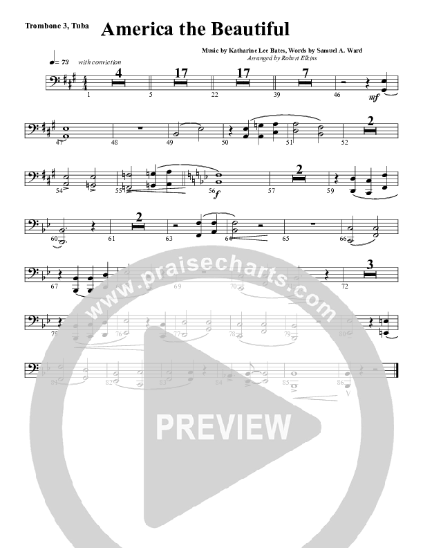 America The Beautiful Trombone 3/Tuba (G3 Worship)