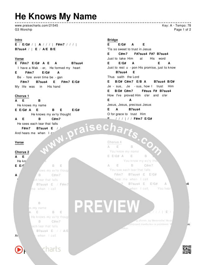 He Knows My Name Chords & Lyrics (G3 Worship)