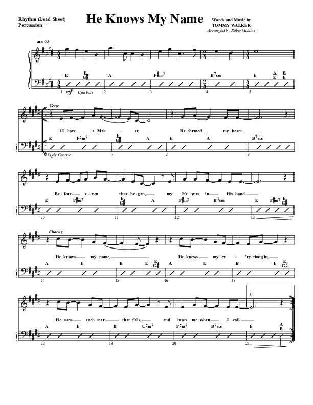 He Knows My Name Lead Sheet (G3 Worship)