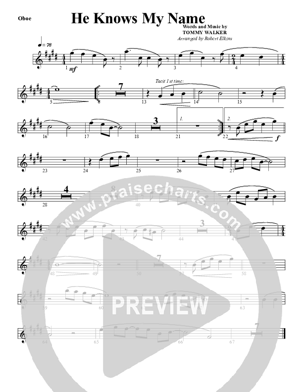 He Knows My Name Oboe (G3 Worship)