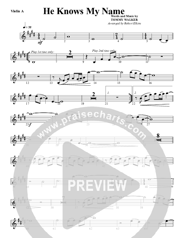 He Knows My Name Violin 1 (G3 Worship)