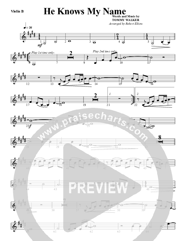 He Knows My Name Violin 2 (G3 Worship)