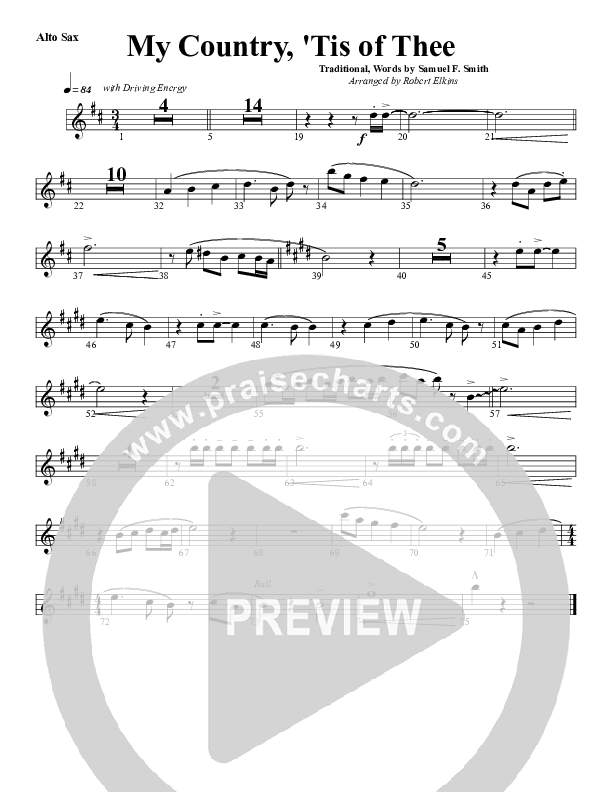 My Country Tis Of Thee Alto Sax (G3 Worship)