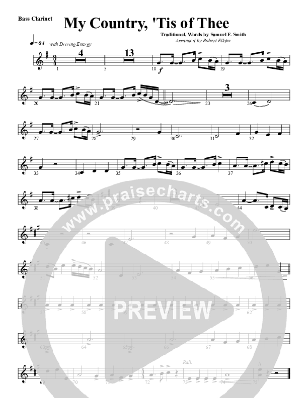 My Country Tis Of Thee Bass Clarinet (G3 Worship)