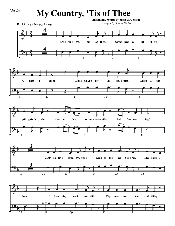 My Country Tis Of Thee Choir Sheet (G3 Worship)